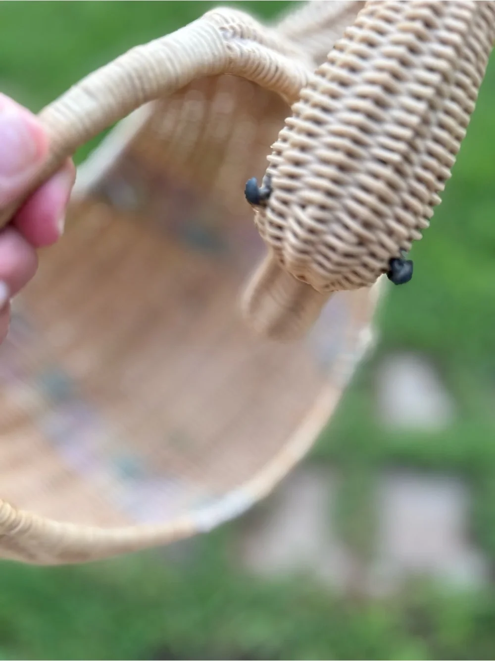 Handwoven Swan-Shaped Wicker Basket - Natural Tan with Pastel Accents